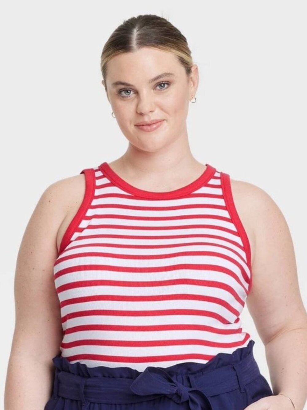 2/$16 💥🆕 A New Day Slim Fit Red/White Striped Ribbed Crew Tank Top | 3X | 7023